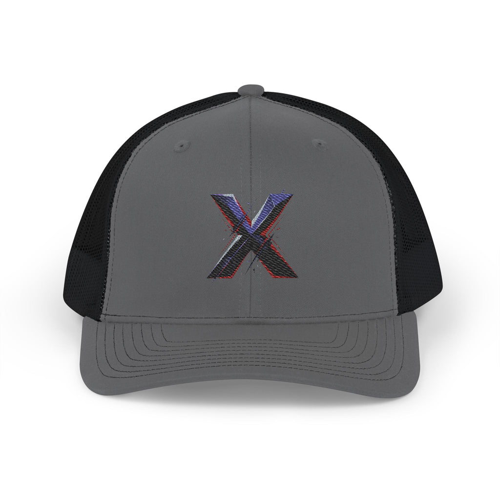 Trucker Cap — Distressed Metallic 'X' Snapback