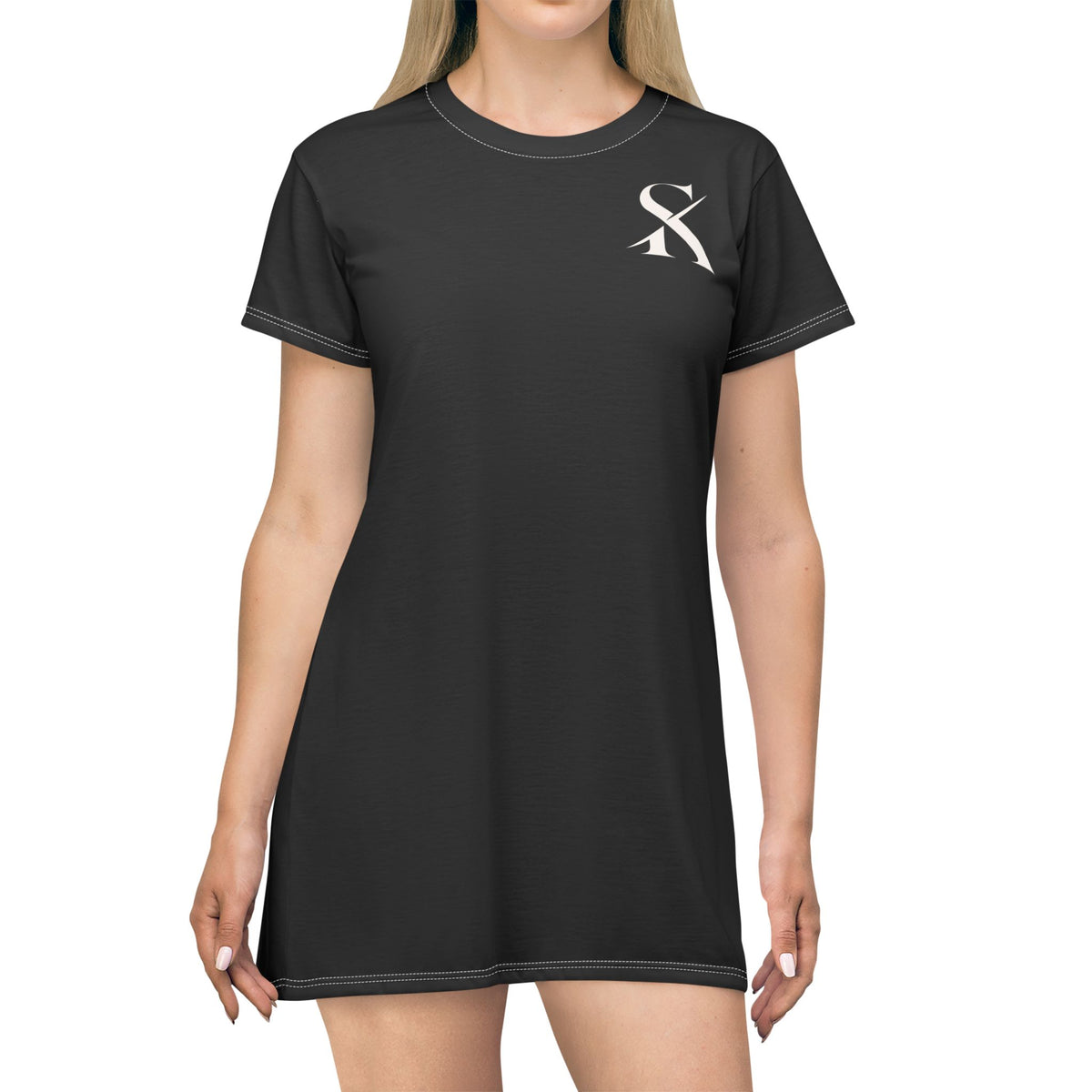 Minimalist "SK" Black T‑Shirt Dress